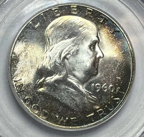 1960年フランクリンハーフダラー PCGS MS-66 FBL; 見事なクレセントレインボートーン 50C