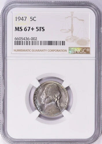 トップグレードレジストリ - 1947年-ジェファーソンニッケル-NGC-MS 67+ 5FS (2/0)- 406,395円