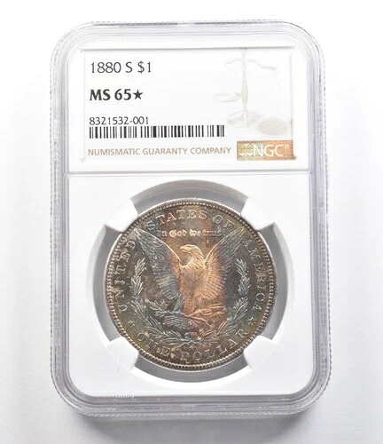 1880-S モルガン銀貨 MS65* STAR NGC 美しいトーン *2585