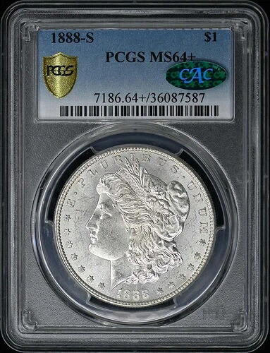1888年-S $1 モーガンドル PCGS MS64+ (CAC)-