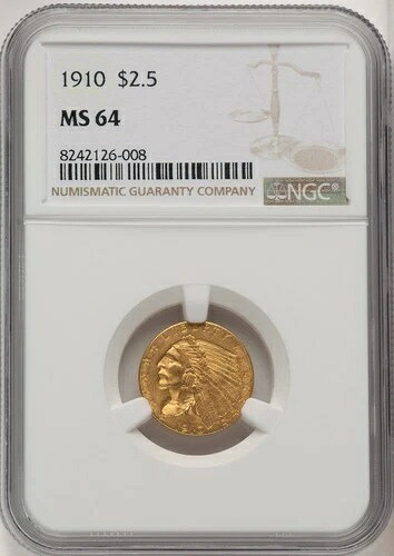 1910年 $2.50 インディアンクォーター イーグル NGC MS64 (520223018)-