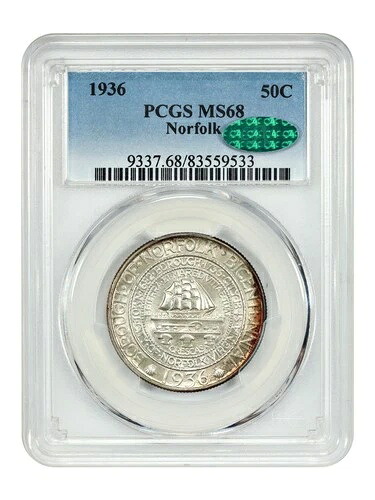 1936年 50C ノーフォーク PCGS/CAC MS68-クラシックシルバー記念-