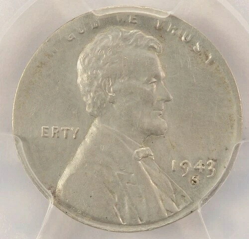 1943-S 1セント小麦セント、ダイム板に刻印、PCGS AU 詳細