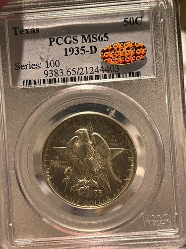1935年 D テキサス記念ハーフドル PCGS MS-65 CAC ゴールドラベル PL!!-