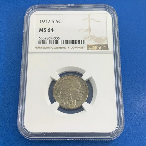 1917年 Sサンフランシスコ 5c バッファローニッケル NGC MS64 より良い日付 アメリカの等級コイン-