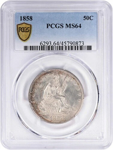 1858年 自由の女神像 銀貨 ハーフドル MS64 PCGS