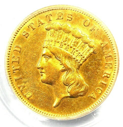 1874 年 3 ドル インディアン金貨 $3 - PCGS AU58 認定 - 2,500 ドル相当!