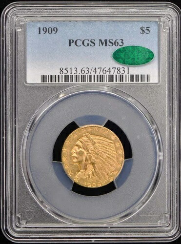 1909年 5ドル インディアンヘッド PCGS MS63 (CAC)