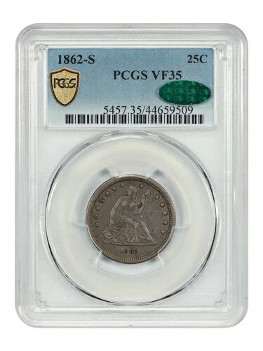 1862-S 25C PCGS VF35 - リバティ・シーテッド・クォーター - 希少な低鋳造年