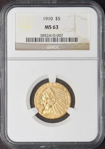 1910年 5ドル金貨インディアンハーフイーグル - NGC MS63 - ?COINGIANTS?