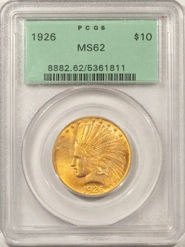 1926年 $10 インドゴールドイーグル-PCGS MS-62 古いグリーンホルダー !-