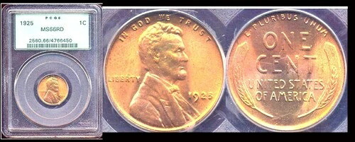 1925 1C PCGS MS66RD - ピュアレッドリンカーンセント