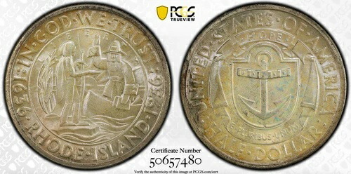 1936年 PCGS & CAC MS67+ ロードアイランド記念ハーフ-