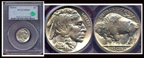 1929年 -S 5C PCGS MS65 シャープディテールバッファローニッケル-｜WORLD RESOURCE【QUEEN店】