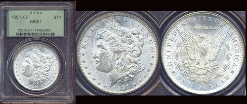 1891-CC $1 PCGS MS61 -ホワイトミントラスターモルガンダラー++｜WORLD RESOURCE【QUEEN店】