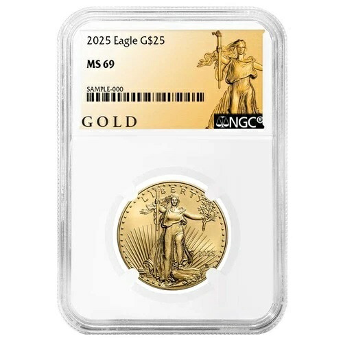 2025 $25 アメリカンゴールドイーグル 1/2オンス NGC MS69 ALS ラベル- 437,580円