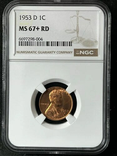 1953-D 1C RD リンカーン小麦 1セント NGC MS67+RD 6697298-004