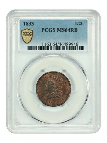 1833 1/2C PCGS MS64RB - クラシック ヘッド ハーフ セント - RB ??では入手困難!