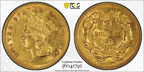 1878年 ゴールド 3ドル $3 インドプリンセスヘッド PCGS AU-55 CAC-｜WORLD RESOURCE【QUEEN店】