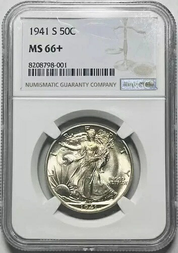 1941 S 歩く自由の女神ハーフドル NGC MS-66+ プラス-