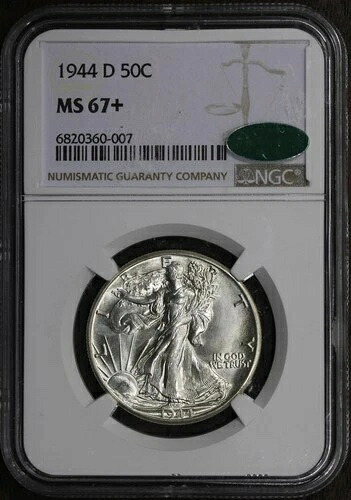 1944-D (MS67+ CAC) ウォーキング・リバティ・ハーフダラー 50セント NGC - 極上逸品