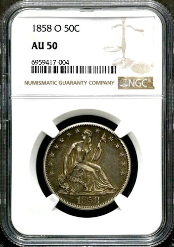 1858-O 50セント シーテッド リバティ ハーフ ドル - ニューオーリンズ - NGC AU 50 - オリジナル CC89｜WORLD RESOURCE【QUEEN店】