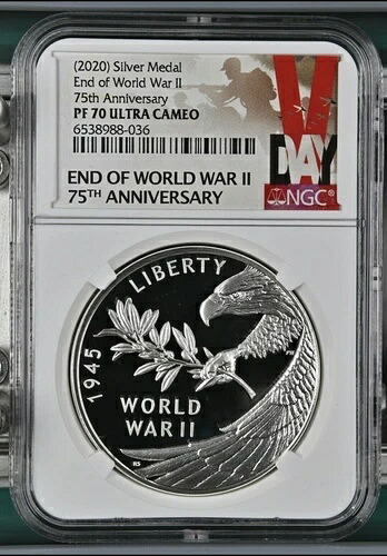 2020年 P 第二次世界大戦終結75周年記念 1オンス シルバーメダル イーグル NGC PF70