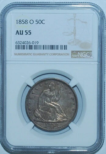 1858 O NGC AU55 着席型自由の女神ハーフドル｜WORLD RESOURCE【QUEEN店】