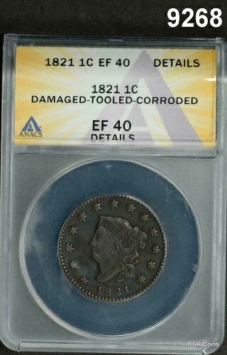 1821年ラージセント 発行枚数389,000枚！ANACS認定 EF40 破損・腐食あり #9268｜WORLD RESOURCE【QUEEN店】