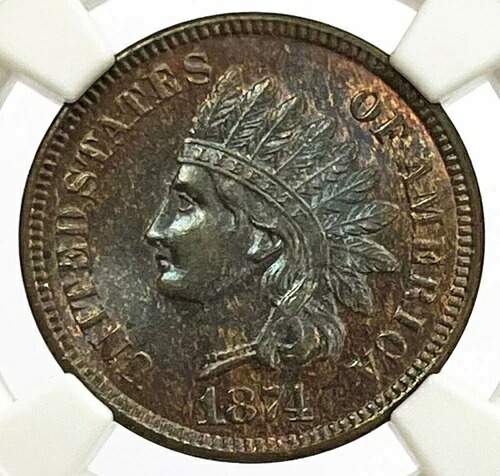 1874年 アメリカ インディアンヘッド セント 1セント硬貨 NGC ミント ステート 65 ブラウン｜WORLD RESOURCE【QUEEN店】