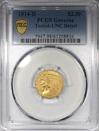 1914-D 2.5ドル金インディアンクォーターイーグル PCGS UNC 詳細刻印入りコイン｜WORLD RESOURCE【QUEEN店】