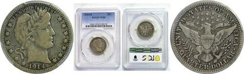 1914-S 25セントバーバークォーター PCGS VF-20|WORLD RESOURCE【QUEEN店】