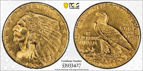 1925年 D $2.50 インディアンヘッド ゴールド クォーターイーグル PCGS AU 詳細 - クリーニング済み｜WORLD RESOURCE【QUEEN店】