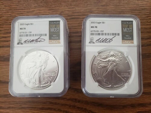 8 枚のコイン/認定スラブ: 2023 American Silver Eagle NGC MS70、本当に素晴らしい!｜WORLD RESOURCE【QUEEN店】