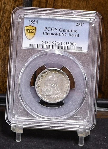 1854年 リバティ・シーテッド・クォーター - PCGS 未鑑定詳細、クリーニング済み (#59891-L)｜WORLD RESOURCE【QUEEN店】