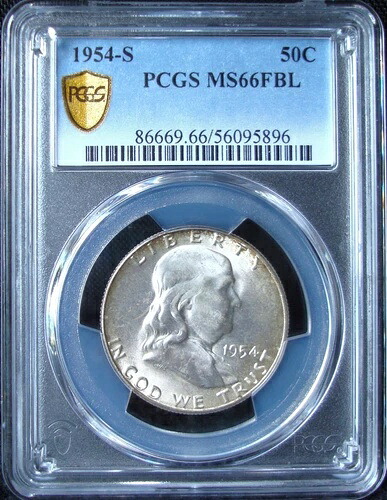1954-S フランクリンシルバーハーフダラー - PCGS MS 66 FBL - ゴールドシールド｜WORLD RESOURCE【QUEEN店】