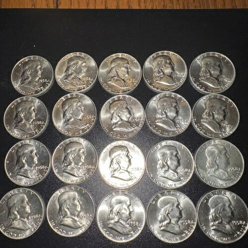 1958年 D フランクリン ハーフドル 90% 銀貨 (20 枚)