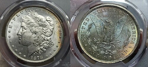 1878年 P 8 テールフェザー モーガン銀貨 $1 -PCGS MS 63 リバーストーニング