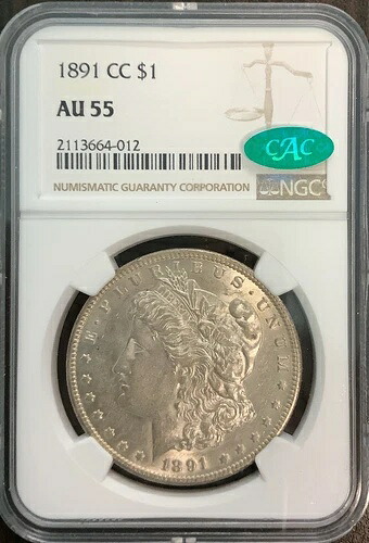 1891-CC モーガン シルバー ドル 1 ドル AU 55 NGC/CAC