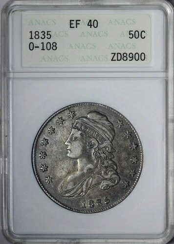 1835年 キャップバストハーフドル O-108 ANACS EF40 XF40 ソープボックスホルダー WXCFZ-