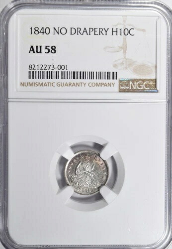 1840 年 着席型自由の女神像 ハーフダイム ~ 美しいライトトーン NGC AU58 / UNC スライダー!