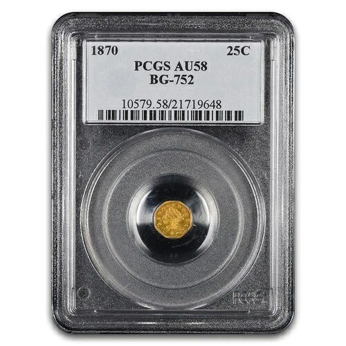 1870年 リバティ八角形 25セント金貨 AU-58 PCGS (BG-752)