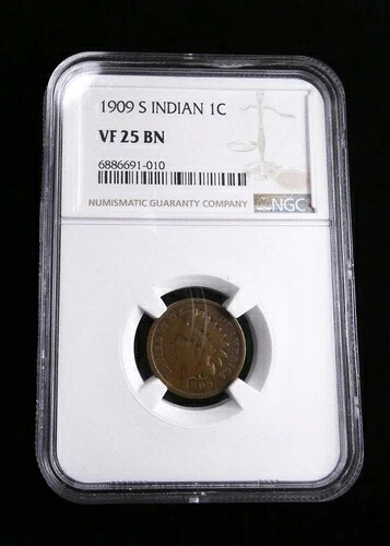 1909-S インディアンヘッドセント NGC認定 VF 25 BN。#5247