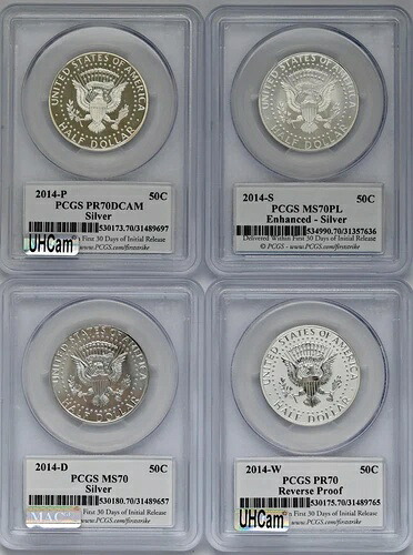 2014年 ケネディ・ハーフダラー 50周年記念セット 4枚セット PCGS MS70