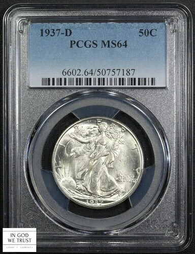 1937年 D ウォーキング・リバティ シルバー ハーフドル 50セント PCGS MS 64