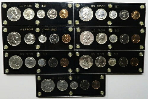 1953-1959年米国製プルーフセット（キャピトルプラスチックホルダー入り）7セット 29613