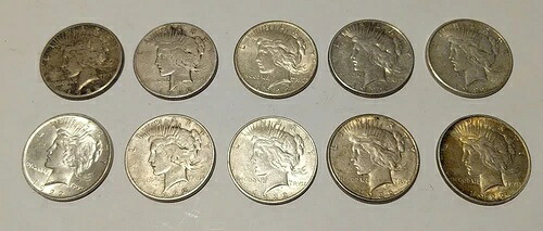 1922年ピースドル1ドル90%銀貨10枚