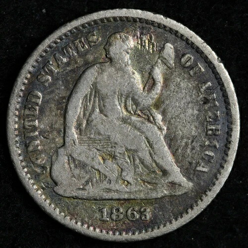 1863年製 シーテッド・リバティ・ハーフダイム 美品 - 超レア！発行枚数わずか18K E828 JANTH