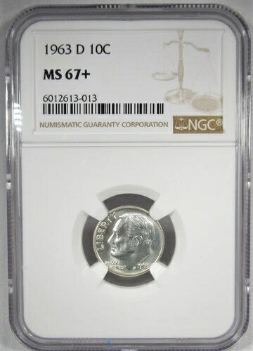 1963-D ローポップシルバールーズベルトダイム NGC MS67+コイン AJ126