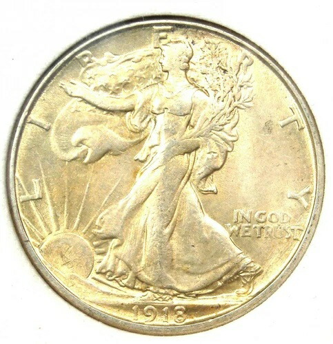 1918年-S 歩く自由の女神ハーフドル 50Cコイン-チョイスAU/UNC MS-素敵な光沢!-